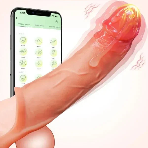 7.9 IN Penis Extender Sleeve with Cock Ring, App Remote Controlled 9 Mode Vibrating, Thrusting & Heating Sex Toy