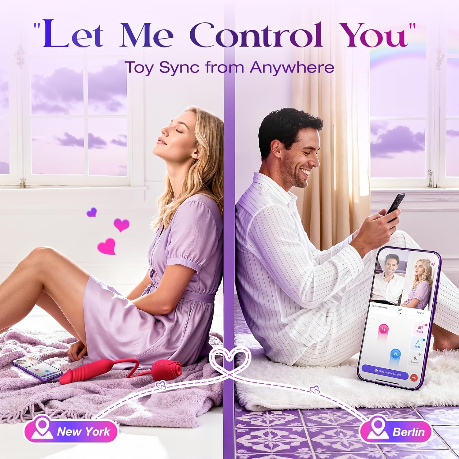 Rose Toy with Thrusting, Vibrating, Sucking Modes for Clitoral Nipple Stimulation Anal Double-Ended G Spot Vibrator Dildo Adult Sex Toy for Women Couples