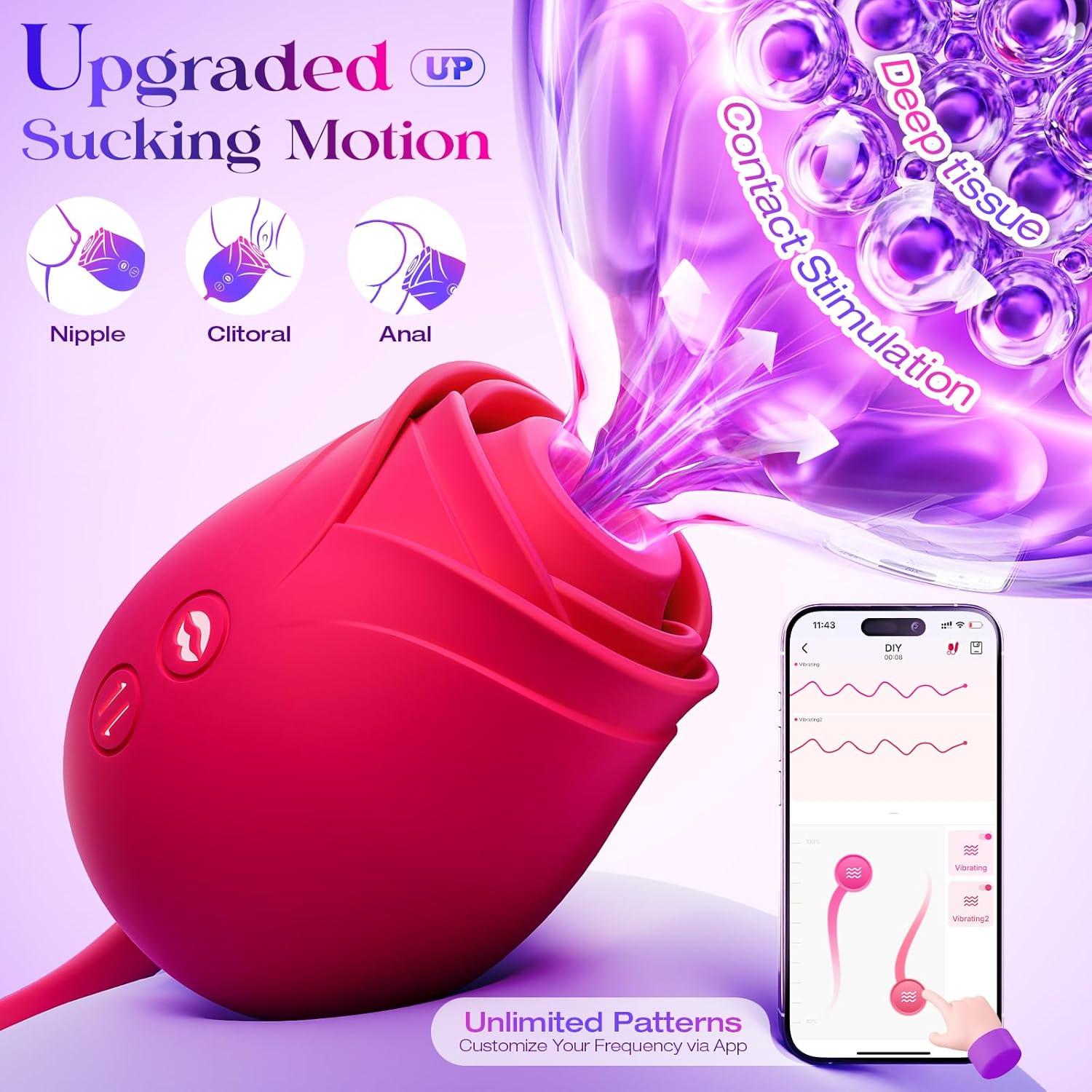 Rose Toy with Thrusting, Vibrating, Sucking Modes for Clitoral Nipple Stimulation Anal Double-Ended G Spot Vibrator Dildo Adult Sex Toy for Women Couples
