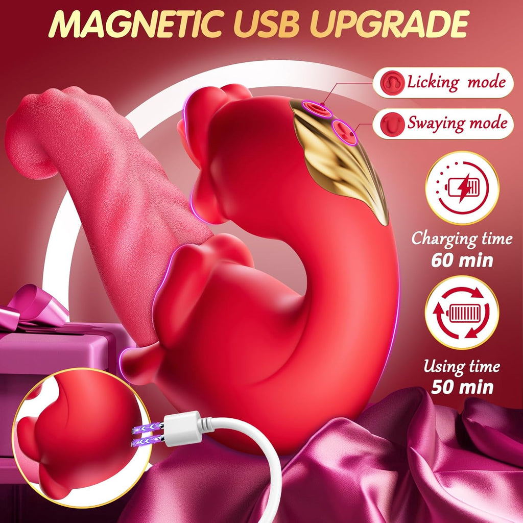 Medusa Twin Rose Thrusting G Spot Vibrator - Tongue Teasing & Vibrating