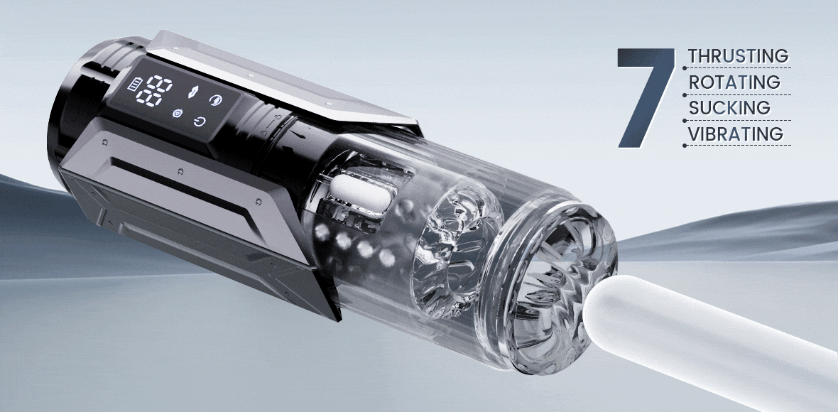 Penis Pump - Rechargetable Male Masturbator Stroker with 7 Sucking Thrusting Rotating & 7 Licking Modes