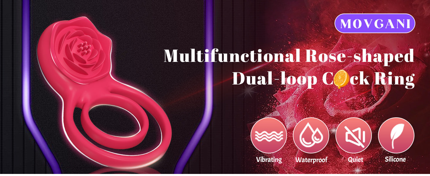 Vibrating Cock Ring with Rose Clitoral Stimulator, 7 Vibrations Male Couple Sex Toy