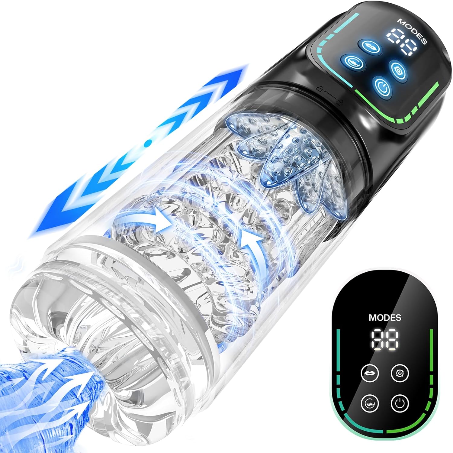 Penis Pump S002- Rechargetable Male Masturbator Stroker with 7 Sucking Thrusting Rotating & 7 Licking Modes