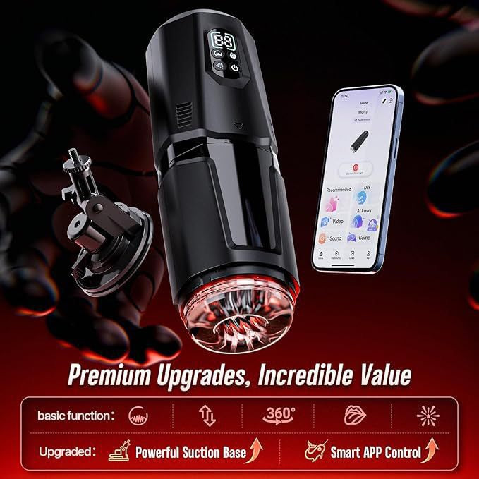 AI Penis Pump - Rechargetable Male Masturbator Stroker with Vibrating Thrusting Rotating & Licking Modes