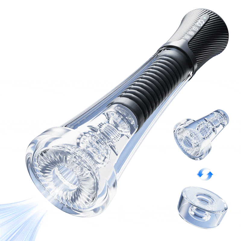 9 Vibrating Spring & 5 Vacuum Suction Penis Pump with 2 Switchable Sleeves