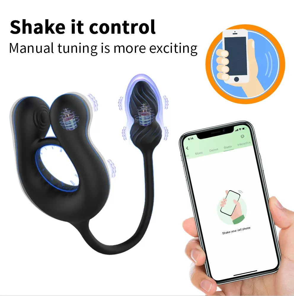 2 IN 1 Anal Vibrator Butt Plug Penis Ring Cockring with 10 Vibrations & Telescope-App Control
