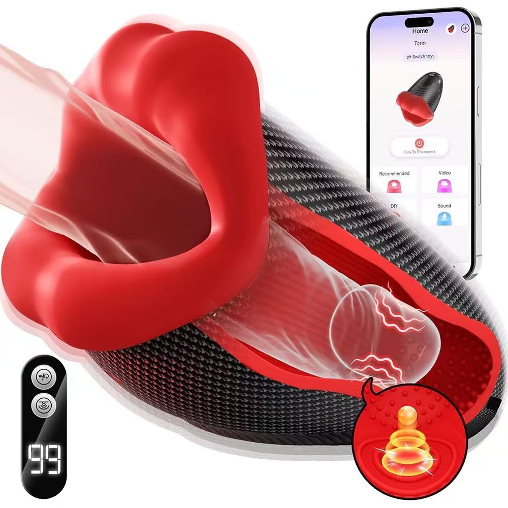 9X Tongue Tapping & Vibrating Male Stroker — App & Button Control | Blowjob Masturbator