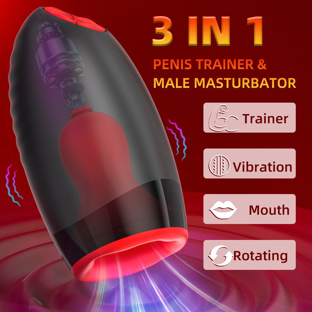 3 in 1 Glans Massage Master Trainer 3 Spinning 5 Suction Male Mastubators
