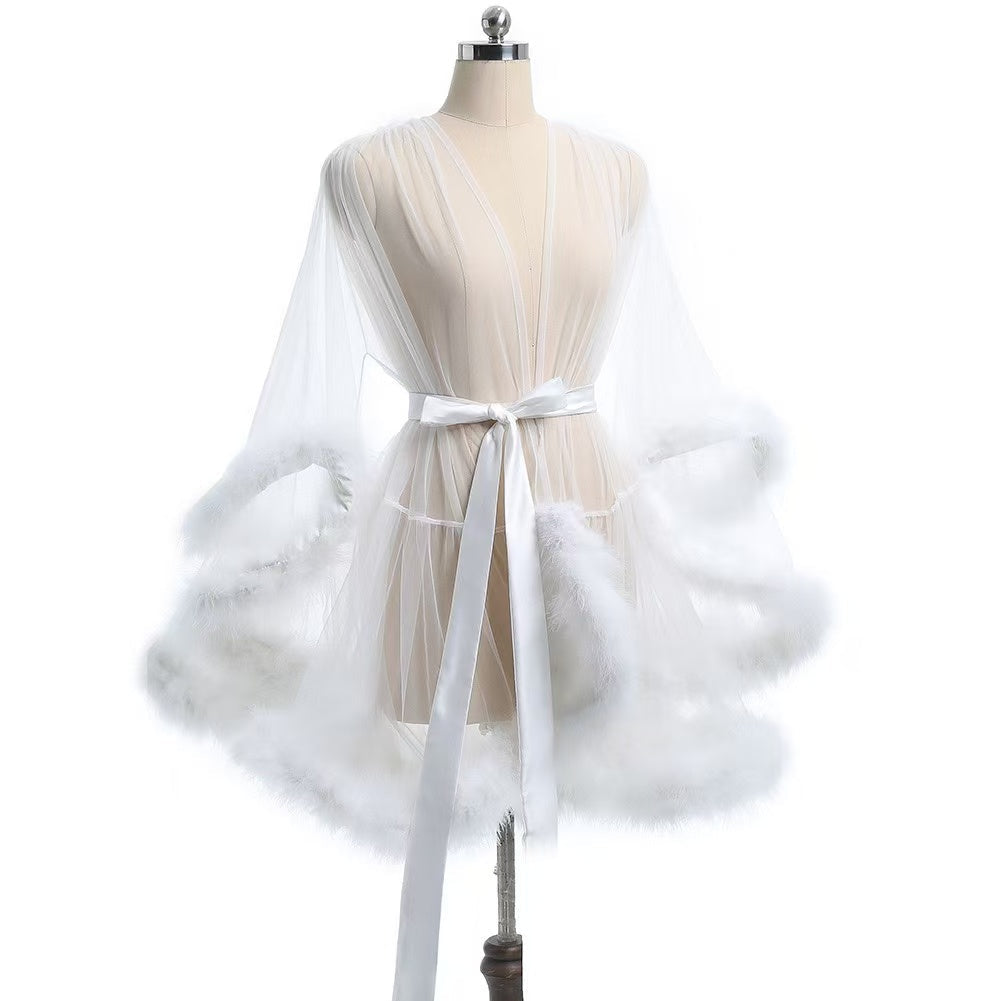 Hollywood Glam Luxury Mini Robe, Black, One Size