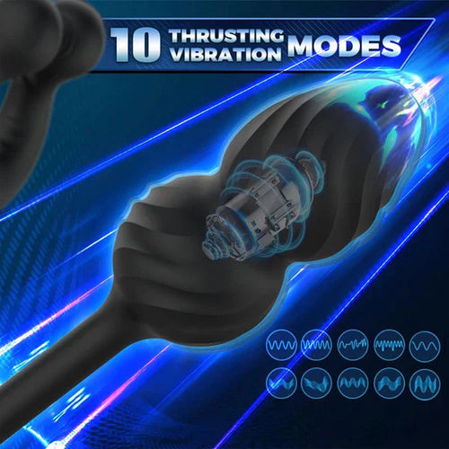 2 IN 1 Anal Vibrator Butt Plug Penis Ring Cockring with 10 Vibrations & Telescope