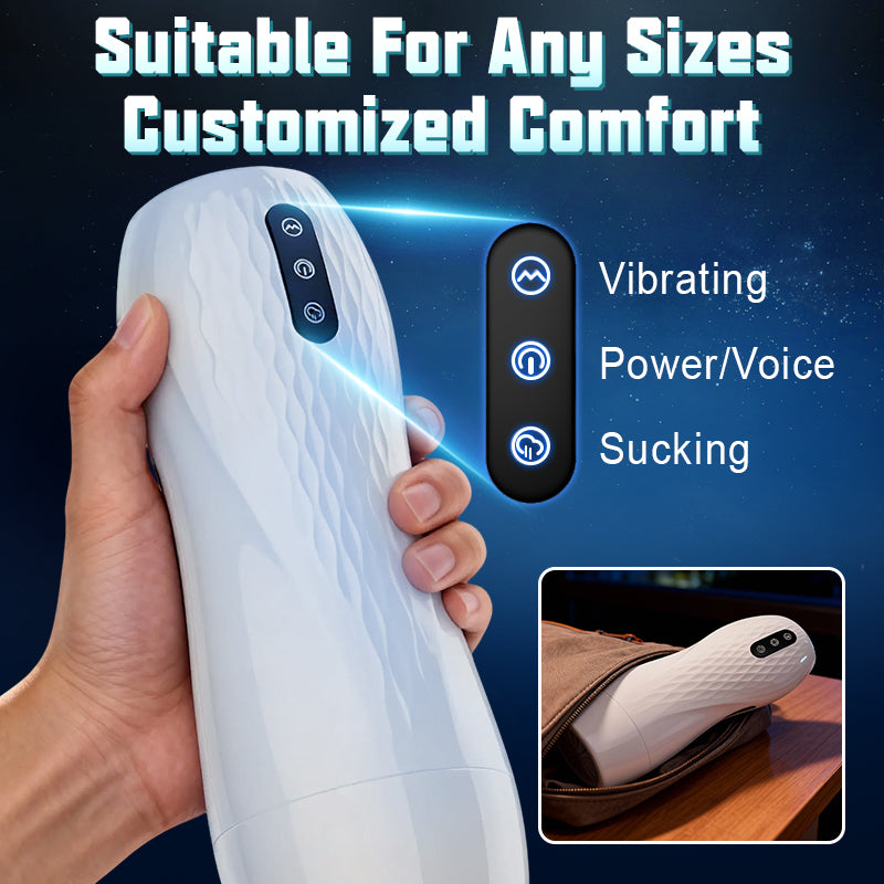 Language Voice Male Stroker Masturbator With Heated Base, 5 Suction 10 Vibration