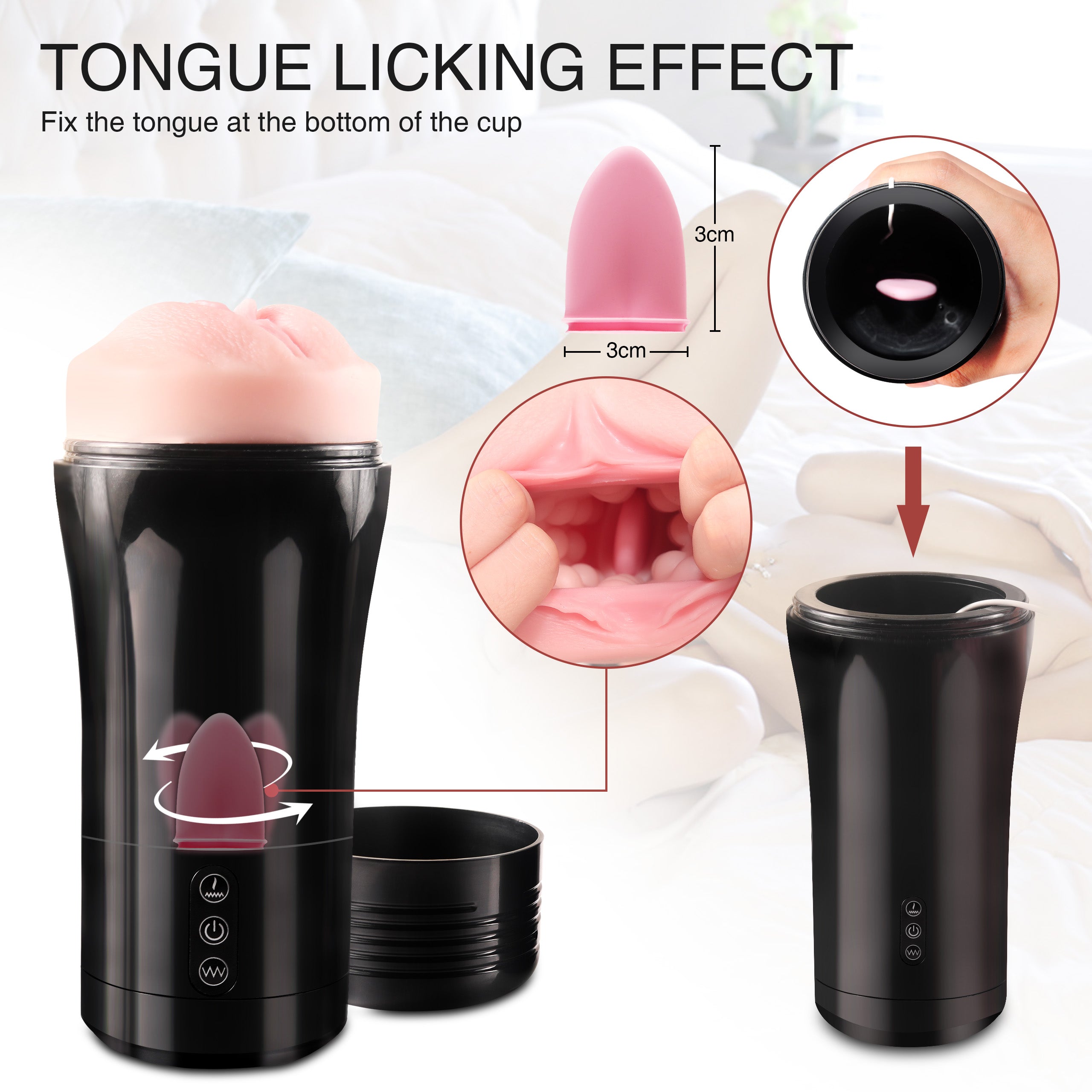 Sharon - Rechargetable Male Masturbator Stroker, 10 Licking & Vibrating