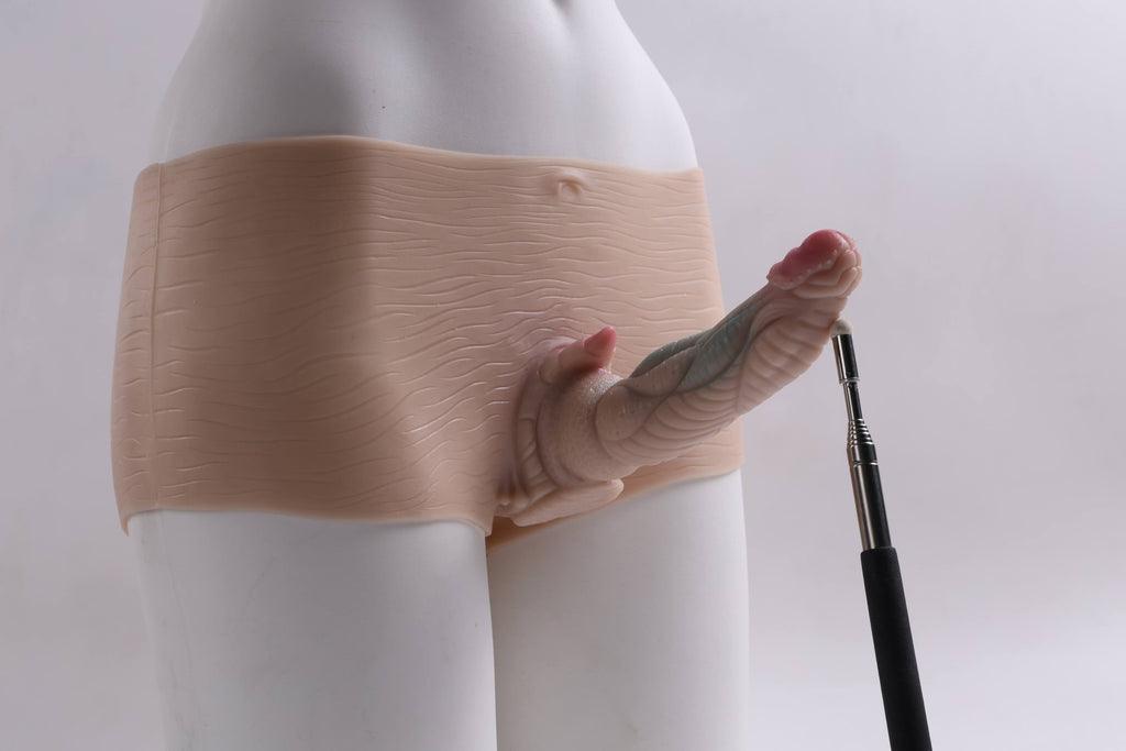 Monster-Strap On Dildo,  2 in 1 with Asshole Opening & Insertable 6.7IN Solid Dick(Ivory)