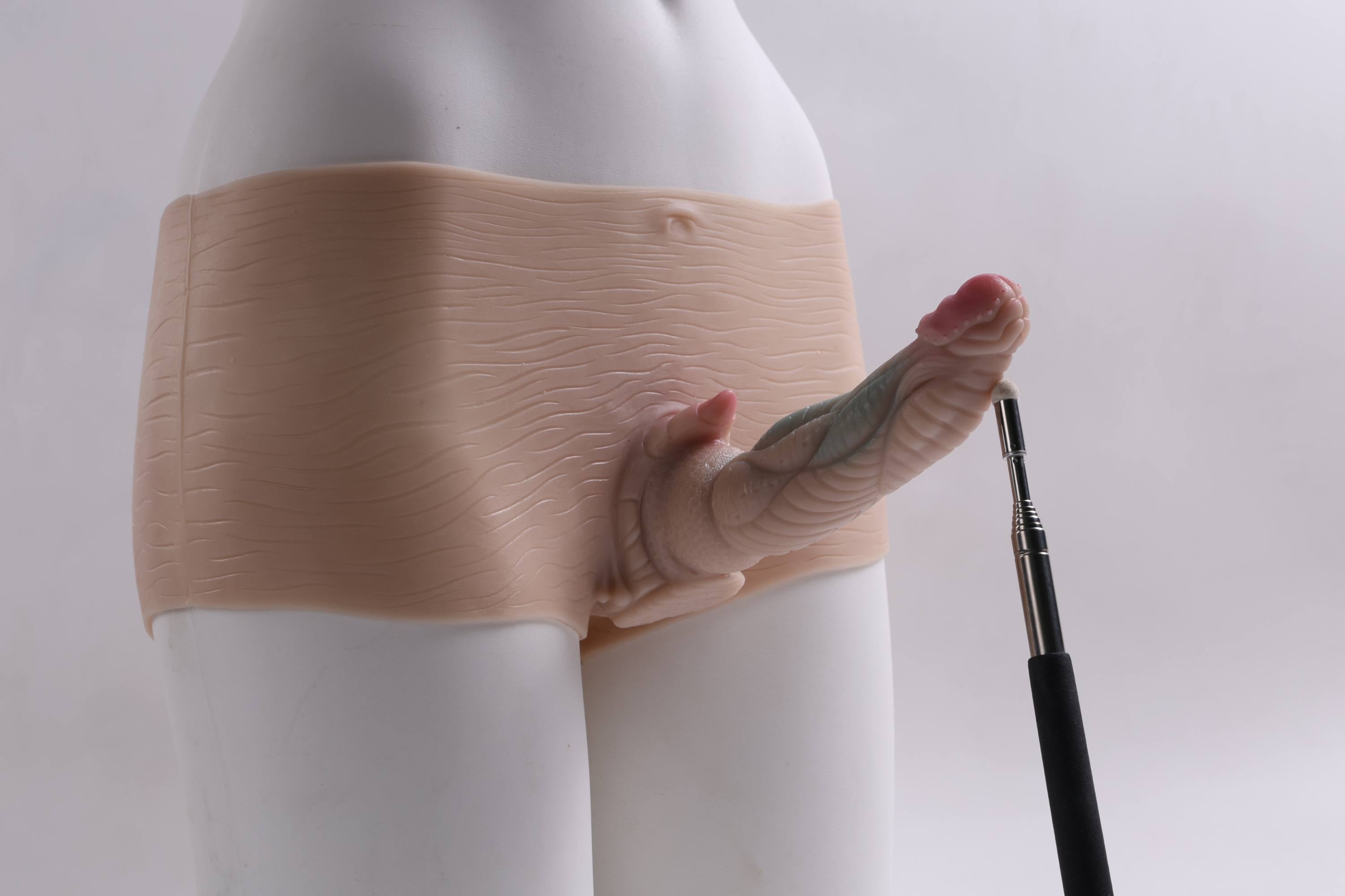 Monster-Strap On Dildo,  2 in 1 with Asshole Opening & Insertable 6.7IN Solid Dick(Ivory)