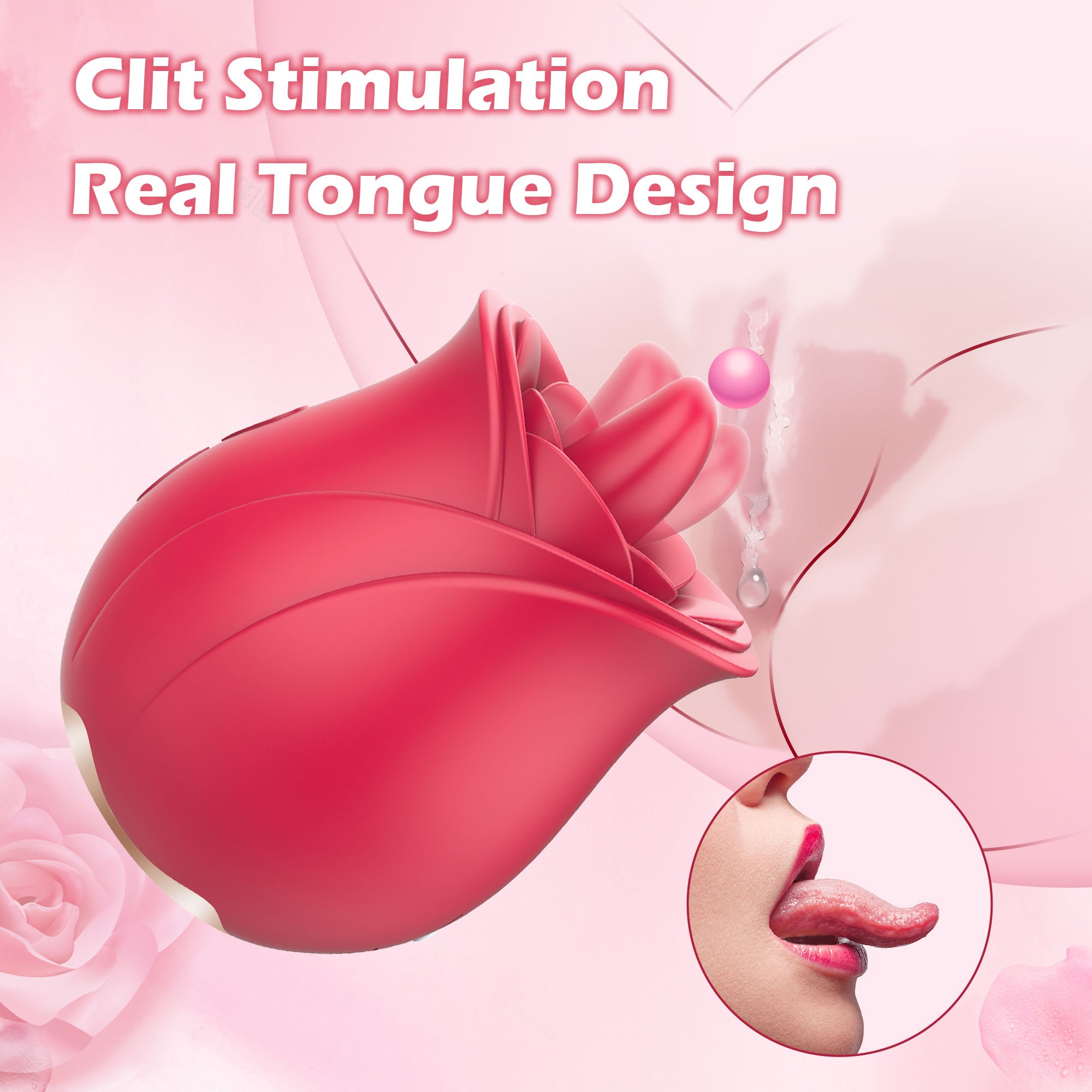 Rose Vibrator with Tongue Licking Patterns