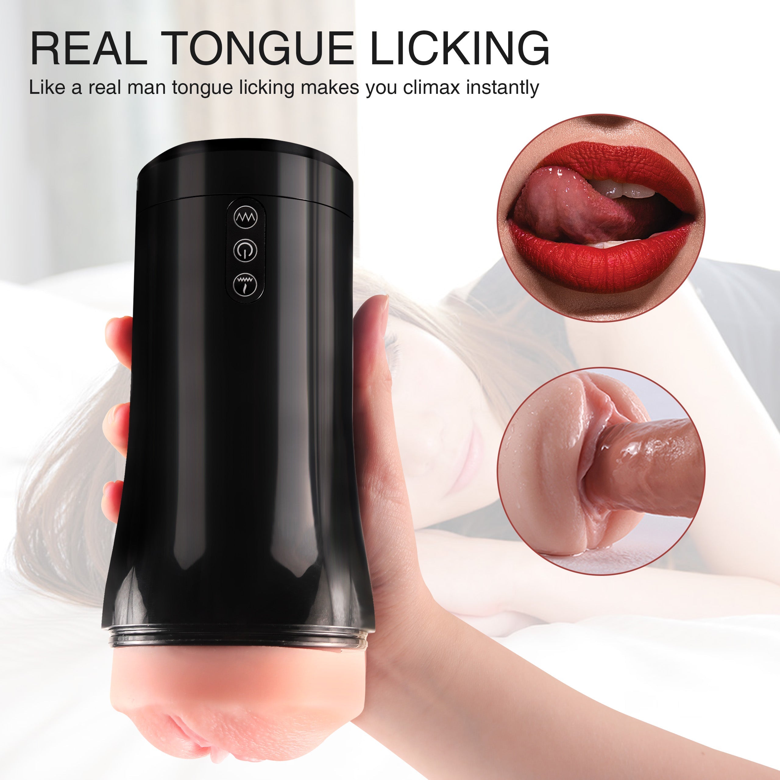Sharon - Rechargetable Male Masturbator Stroker, 10 Licking & Vibrating