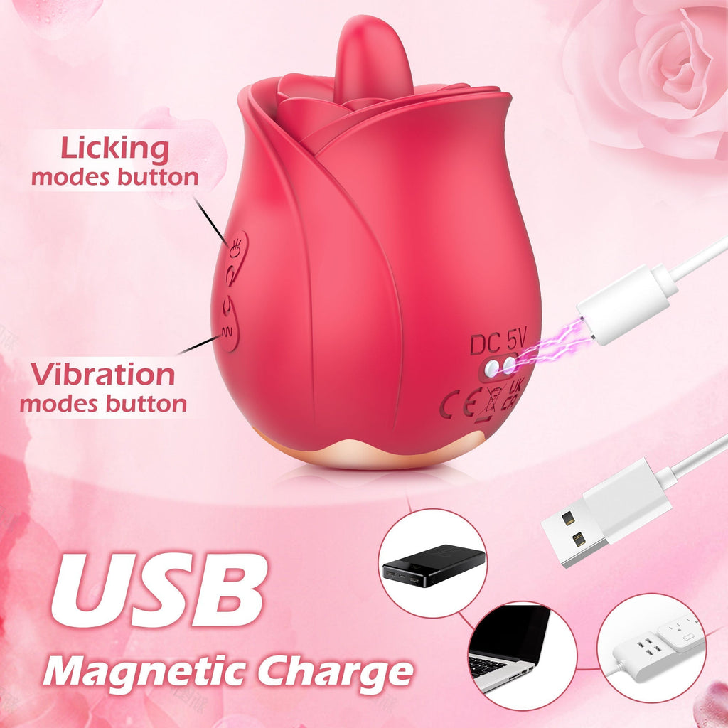 Rose Vibrator with Tongue Licking Patterns