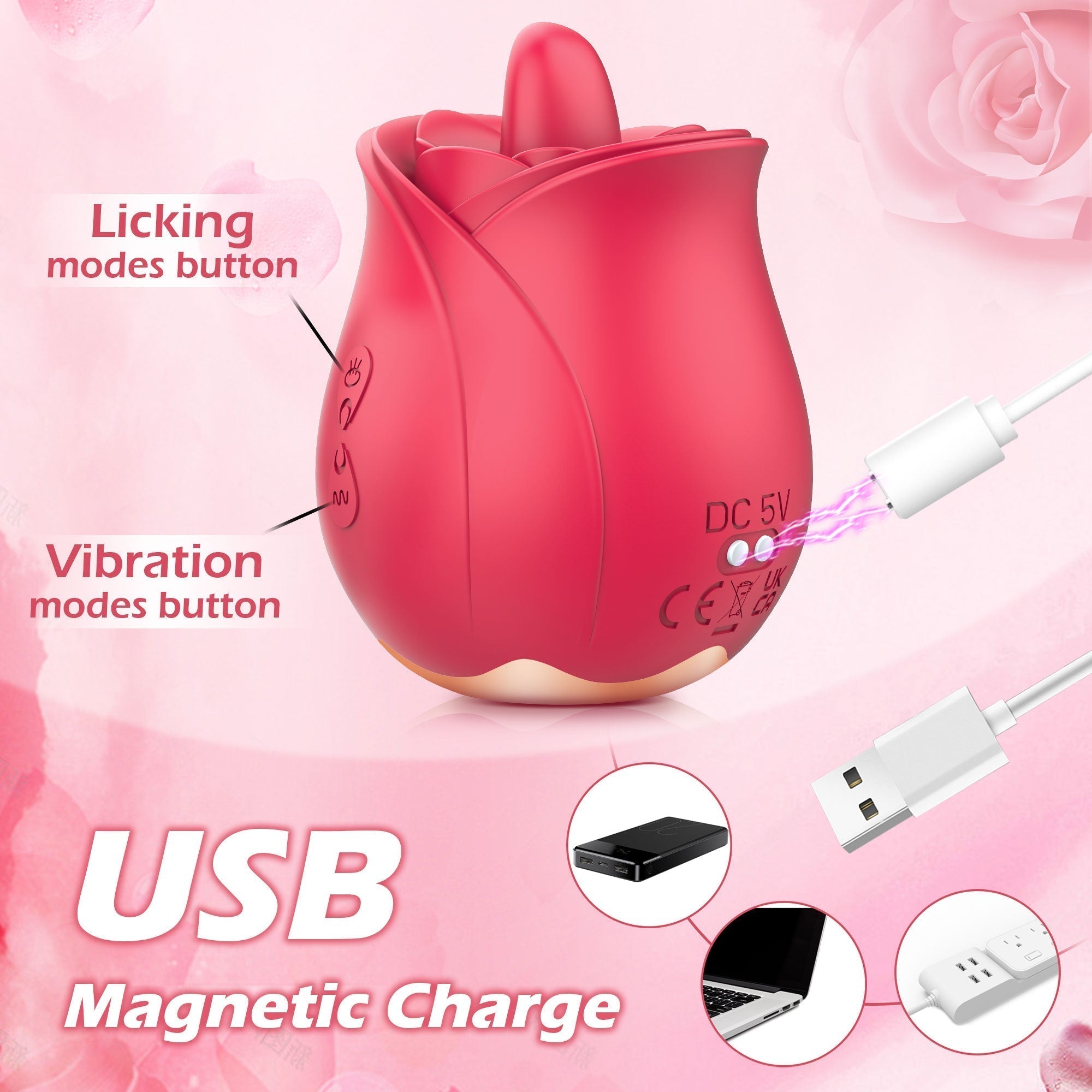 Rose Vibrator with Tongue Licking Patterns