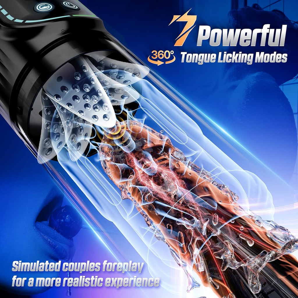 Penis Pump S002- Rechargetable Male Masturbator Stroker with 7 Sucking Thrusting Rotating & 7 Licking Modes