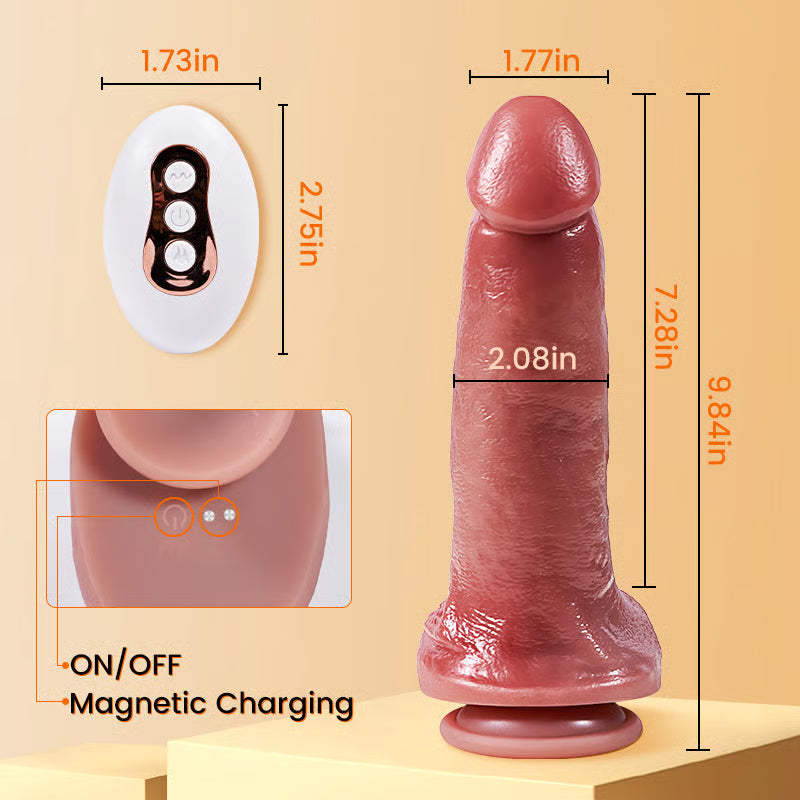 9.84 IN Huge Thick Dildo Heating& Vibrating&Thrusting Remote Control Dildo with Strong Suction Cup