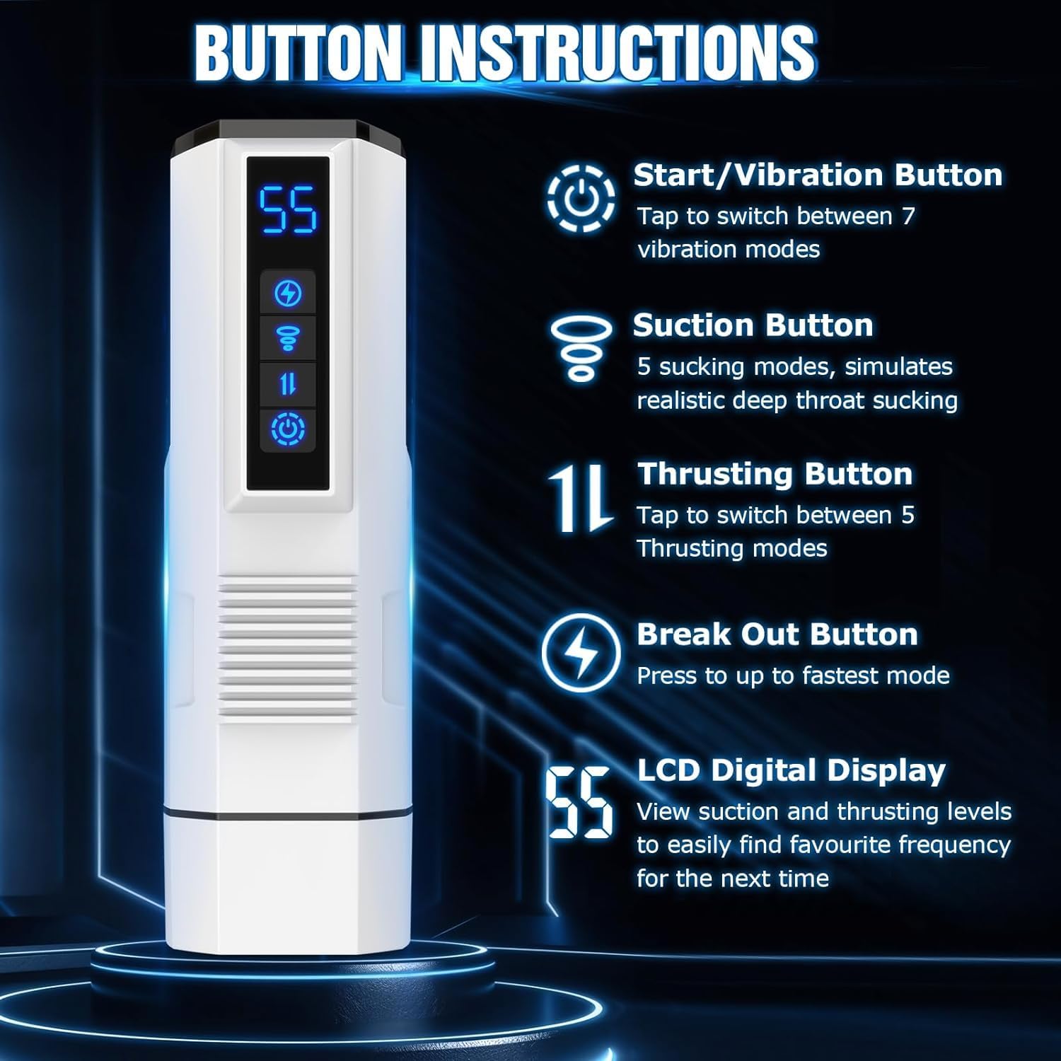 7 Vibrating & 5 Sucking Thrusting LCD Display Automatic Male Masturbator