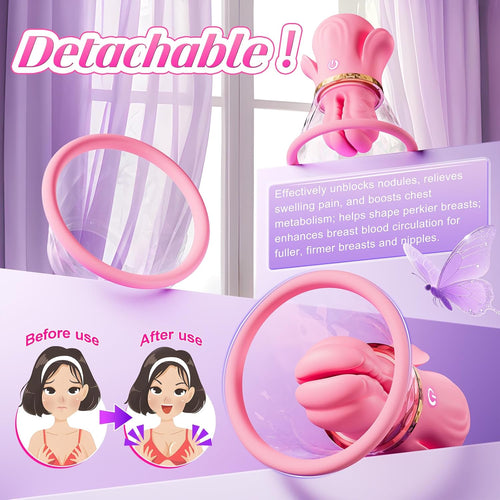 (US ONLY) App-Controlled Nipple Toy Vibrators - 1 Pair BDSM Nipple Clamps with 10 Vibration Modes & Manual Sucking Stimulator, Silicone Detachable Sensory Toys