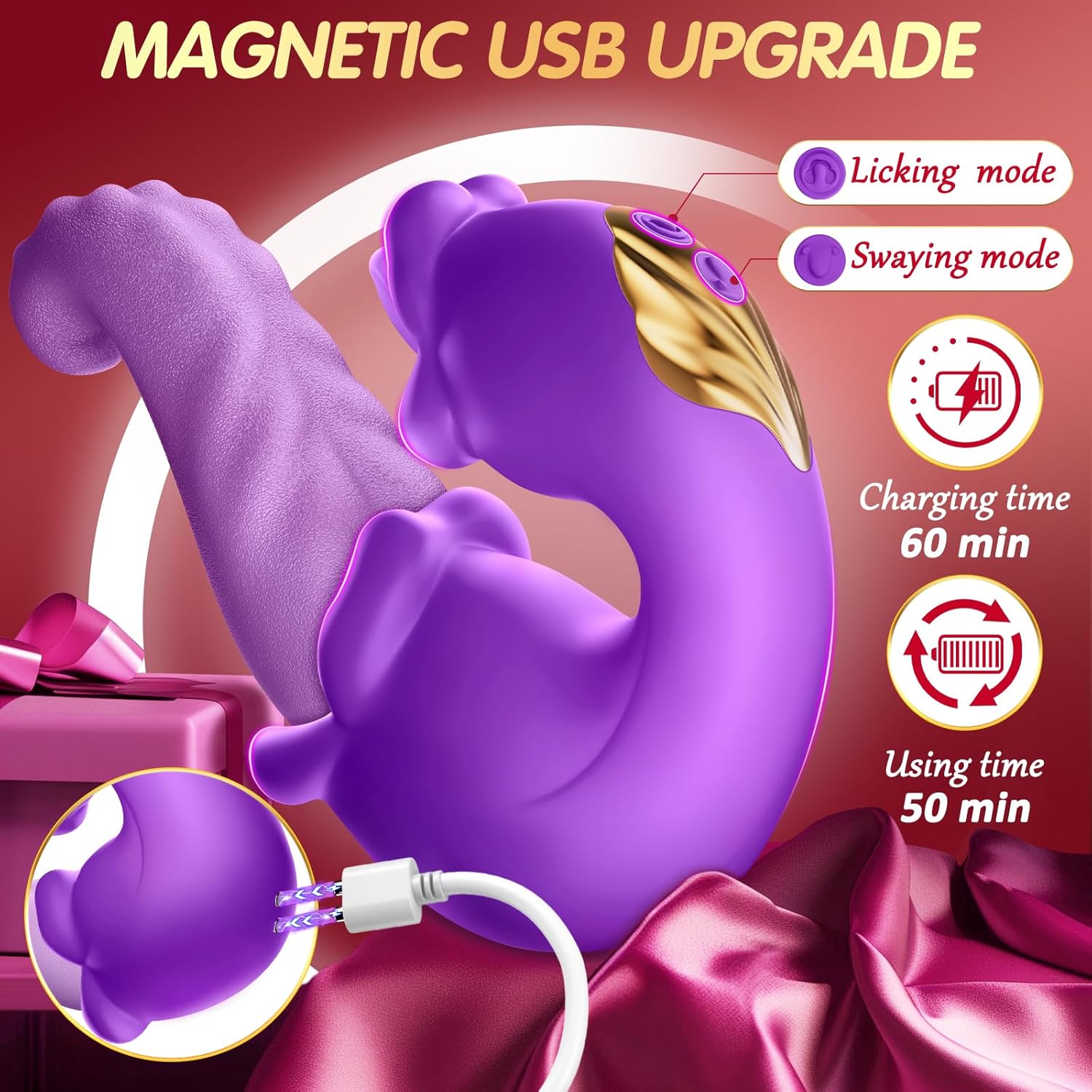 Medusa Twin Rose Thrusting  G Spot Vibrator with 10 Tongue Licking & Vibration Modes