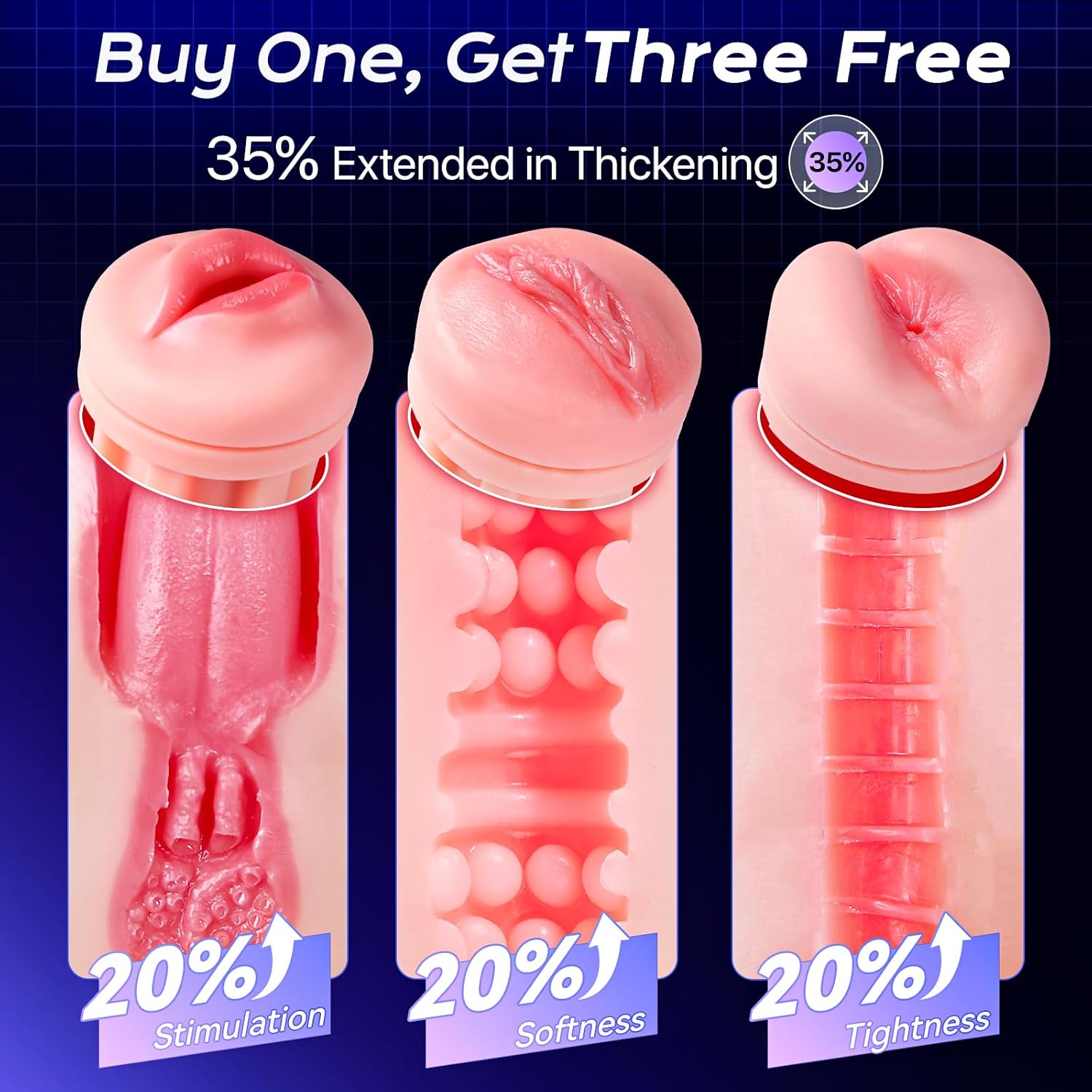 3 in 1 Male Masturbator Stroker with 9 Sucking Thrusting Rotating & 9 Licking Modes