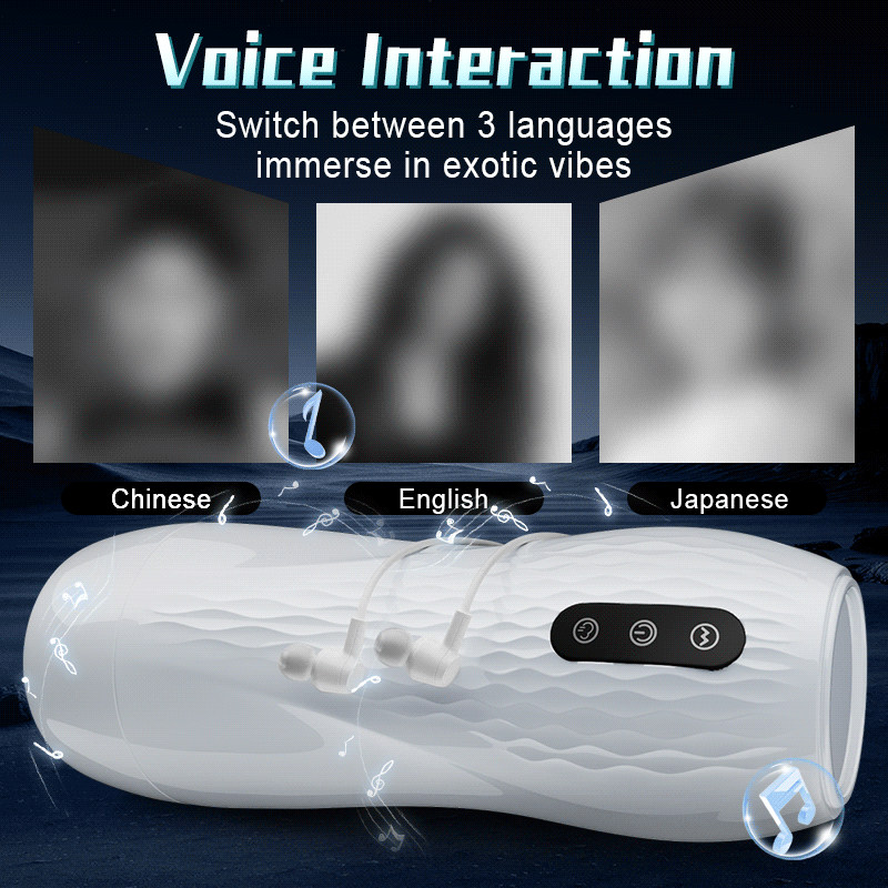 Language Voice Male Stroker Masturbator With Heated Base, 5 Suction 10 Vibration