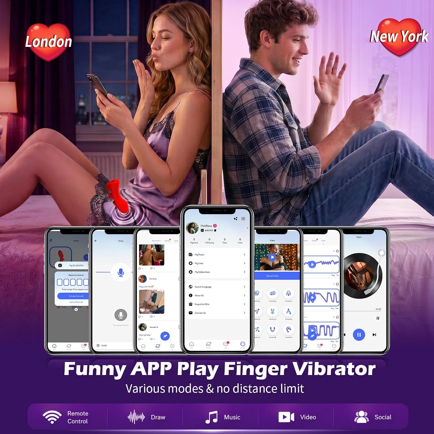 Finger Vibrator APP Remote Control Adult Toy for Women, 10 Vibrations & Heating, Clit Nipple G Spot Vibrators Couples Sex Toy