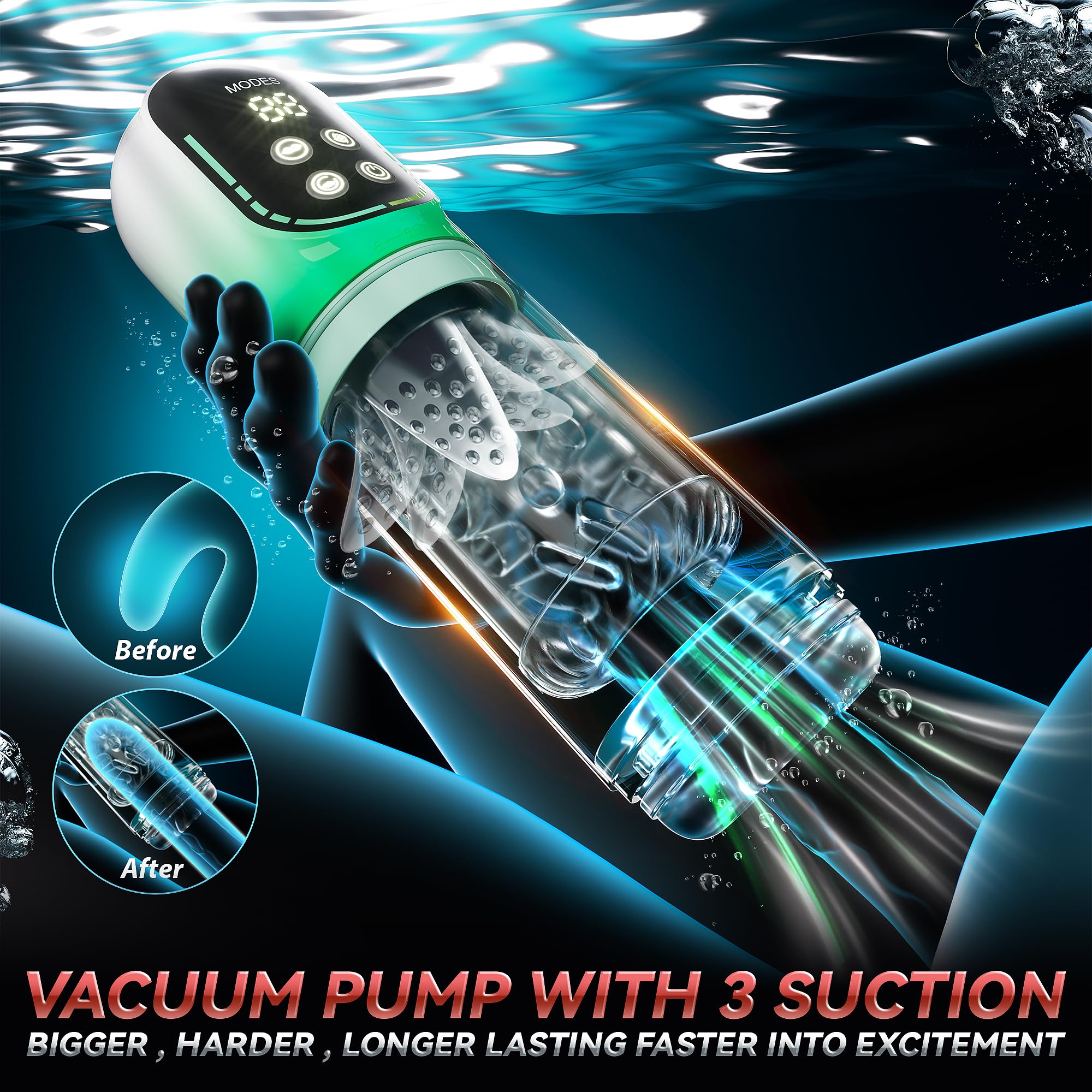 Penis Pump S002- Rechargetable Male Masturbator Stroker with 7 Sucking Thrusting Rotating & 7 Licking Modes