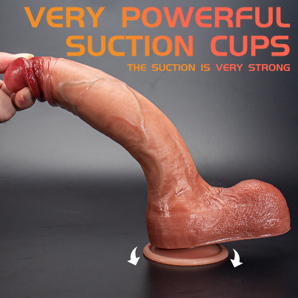10.43IN/8.66IN Realistic Big Silicone Dildo with Strong Suction Cup(Coffee & Flesh)