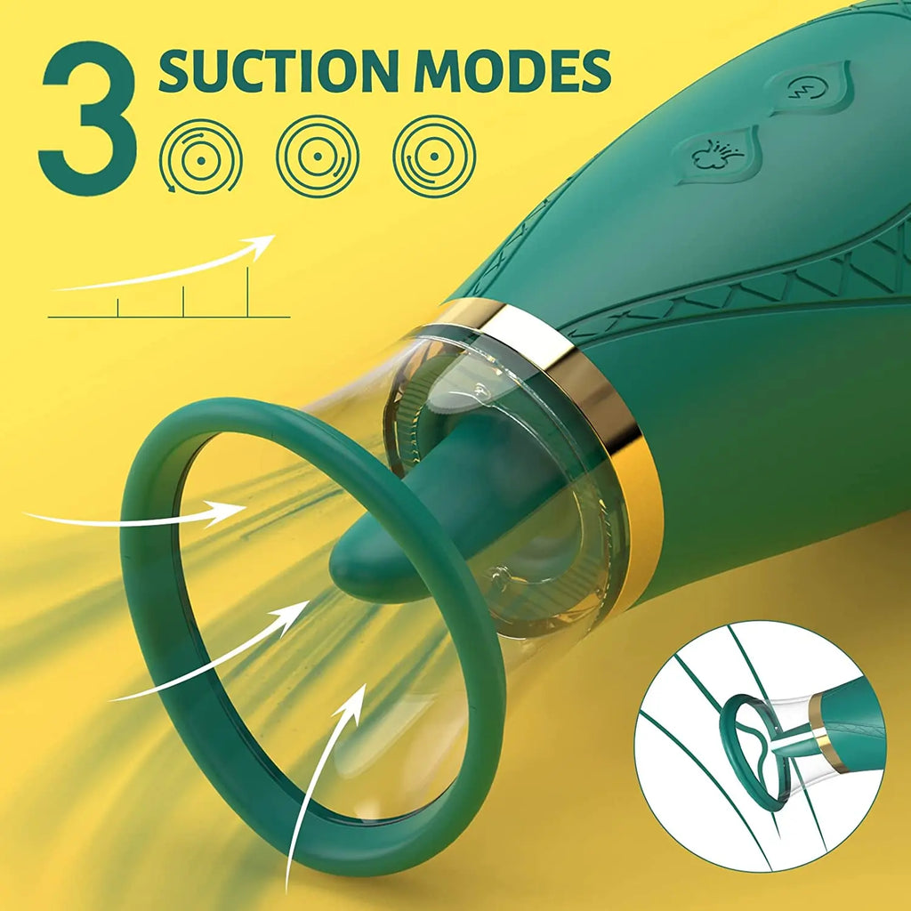 Vibrator with licking and sucking features for unforgettable orgasms